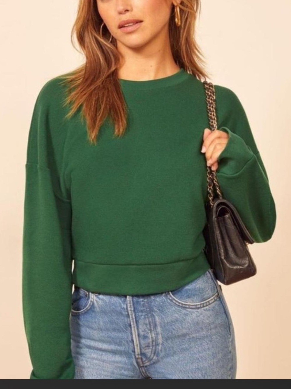 Reformation jeans green pullover sweatshirt long sleeve soft Medium top revolve